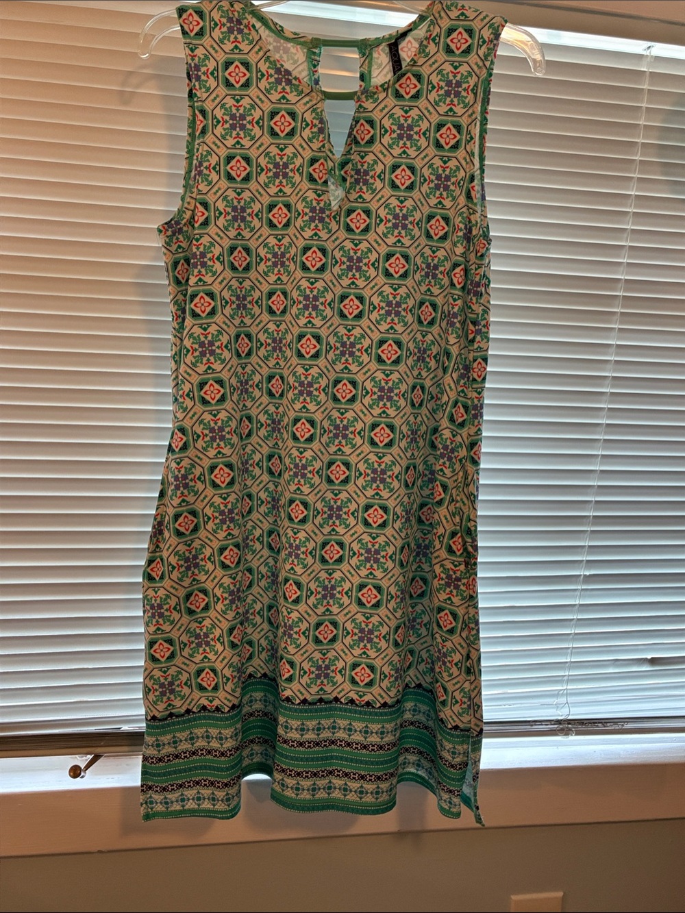 Turquoise Geometric Print Sleeveless Dress